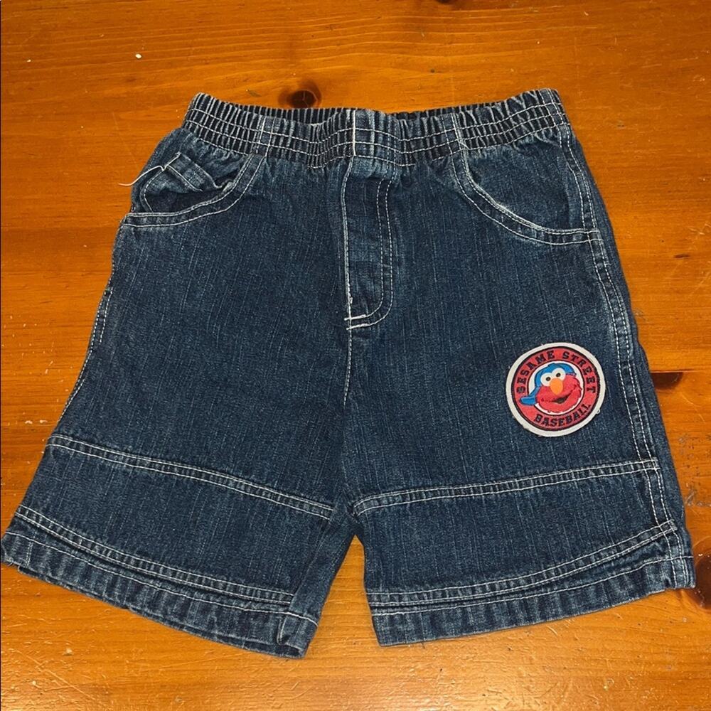 Vintage Sesame Street Dark Blue Kids Shorts with Elmo Patch Size 4T